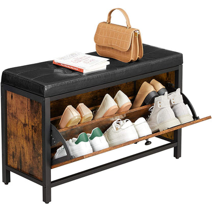 Nancy's Plainfield Schoenenbank - Schoenenkast - Opberger - 6 Paar Schoenen - Industrieel - 80 x 30 x 51 cm - Bruin