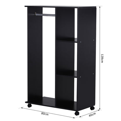 Nancy's Sweetwater Garderobekast - 3 Opbergvakken - 1 Hangrek - Op Wieltjes - Mobiele Garderobe - 80 x 40 x 128 cm - Zwart - Bewerkt Hout - Aluminium