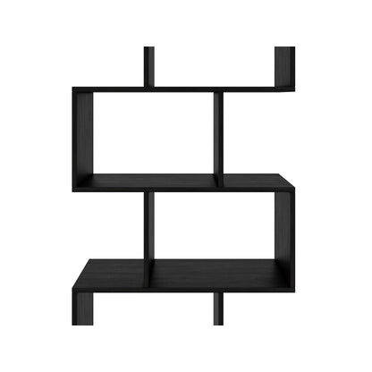 Nancy's Bexley Boekenkast - Open Kast - 6 Vakken - Bewerkt Hout - MDF - Zwart - Bruin - 70 x 23.5 x 190.5 cm
