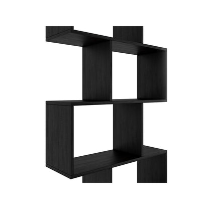 Nancy's Bexley Boekenkast - Open Kast - 6 Vakken - Bewerkt Hout - MDF - Zwart - Bruin - 70 x 23.5 x 190.5 cm