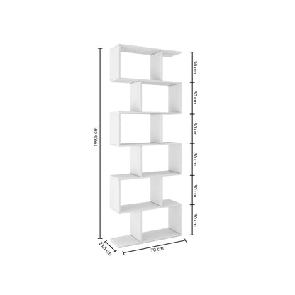 Nancy's Bexley Boekenkast - Open Kast - 6 Vakken - Bewerkt Hout - MDF - Zwart - Bruin - 70 x 23.5 x 190.5 cm