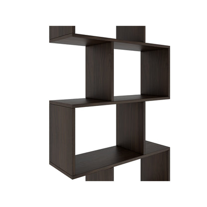 Nancy's Bexley Boekenkast - Open Kast - 6 Vakken - Bewerkt Hout - MDF - Zwart - Bruin - 70 x 23.5 x 190.5 cm