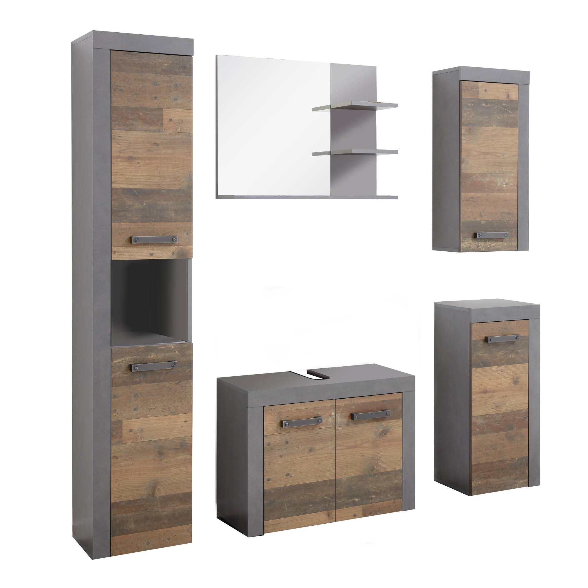 Nancy's Chicalote 5-delige Badkamerset - Opbergkast - Bruin en Grijs - 175 x 184 x 34 cm