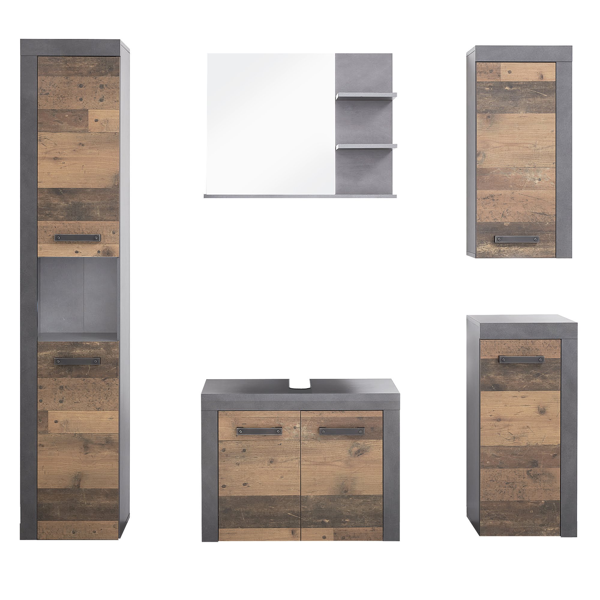 Nancy's Chicalote 5-delige Badkamerset - Opbergkast - Bruin en Grijs - 175 x 184 x 34 cm