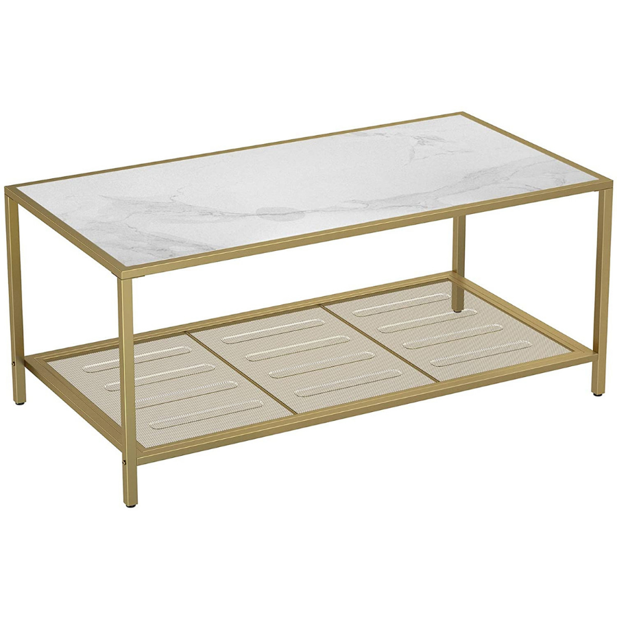 Nancy's Selma Salontafel - Rechthoekige Glazen Tafel - Goud Marmeren Look - 106 x 55 x 45 cm (L x B x H)