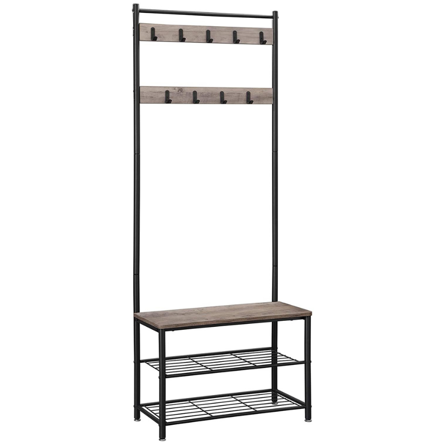 Nancy's Hinsdale Garderoberek Met Kapstok - Schoenenrek - Kapstok Staand - 70 x 175 x 32 cm B x H x D