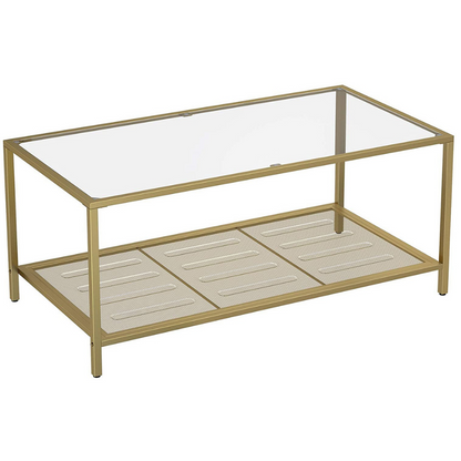 Nancy's Selma Salontafel - Rechthoekige Glazen Tafel - Goud Marmeren Look - 106 x 55 x 45 cm (L x B x H)