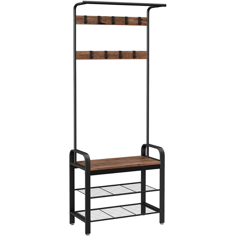 Nancy's Sheffield Wardrobe rack with coat rack - Shoe rack and bench - Gray / Black - 72 x 33.7 x 183 cm