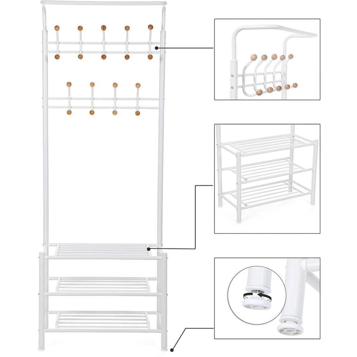 Nancy's Garderoberek Met Kapstok - Garderoberek Met Schoenenrek 187 x 68,8 x 35,2 cm - Halkast - Nancy HomeStore