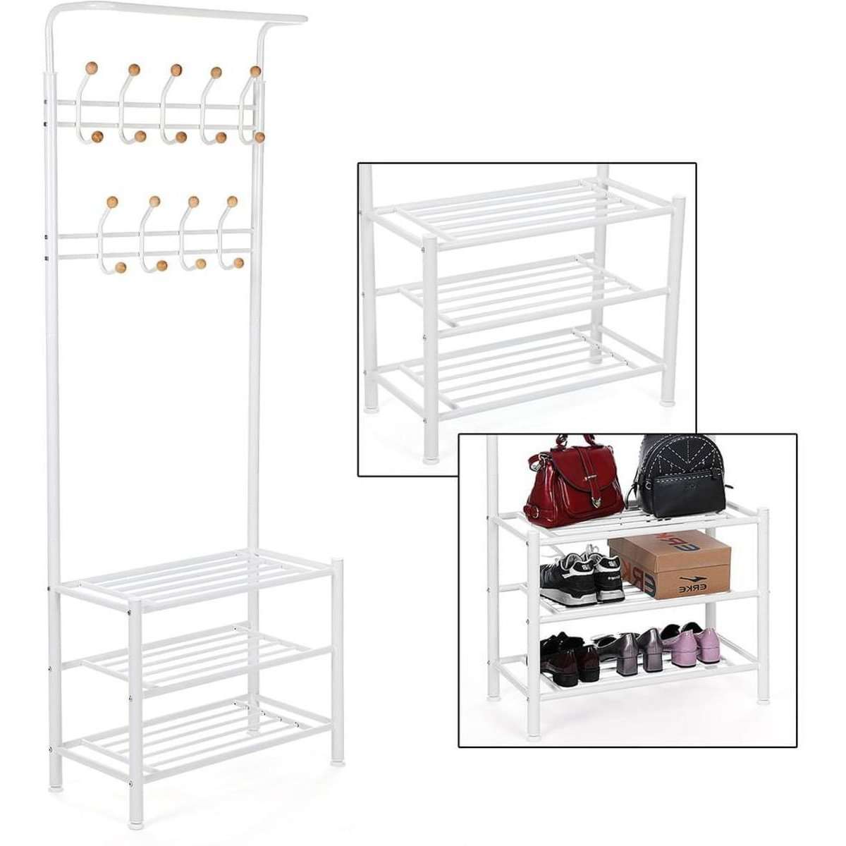 Nancy's Garderoberek Met Kapstok - Garderoberek Met Schoenenrek 187 x 68,8 x 35,2 cm - Halkast - Nancy HomeStore
