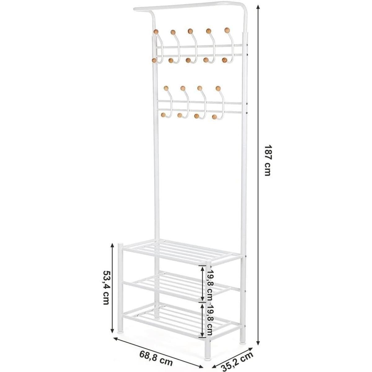 Nancy's Garderoberek Met Kapstok - Garderoberek Met Schoenenrek 187 x 68,8 x 35,2 cm - Halkast - Nancy HomeStore