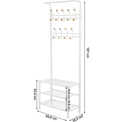 Nancy's Garderoberek Met Kapstok - Garderoberek Met Schoenenrek 187 x 68,8 x 35,2 cm - Halkast - Nancy HomeStore