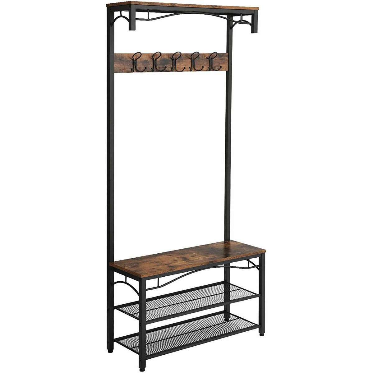 Nancy's Glencoe Garderoberek - Kapstok - Schoenenrek - Vintage Bruin / Zwart - ± 80 x 30 x 180 cm