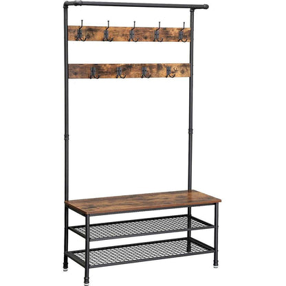 Nancy's Lisle Garderoberek met Kapstok - Schoenenrek - Vintage Bruin / Zwart - ± 100 x 40 x 180 cm