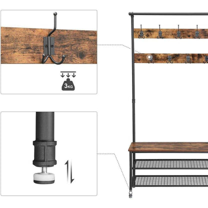 Nancy's Lisle Garderoberek met Kapstok - Schoenenrek - Vintage Bruin / Zwart - ± 100 x 40 x 180 cm