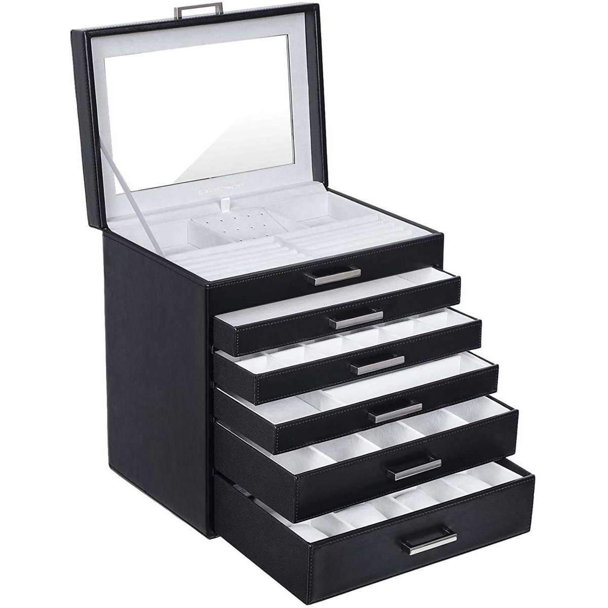 Nancy's Sieradendoos XL - Juwelendoos - Horlogedoos - Sieradenbox - Zwart Leer