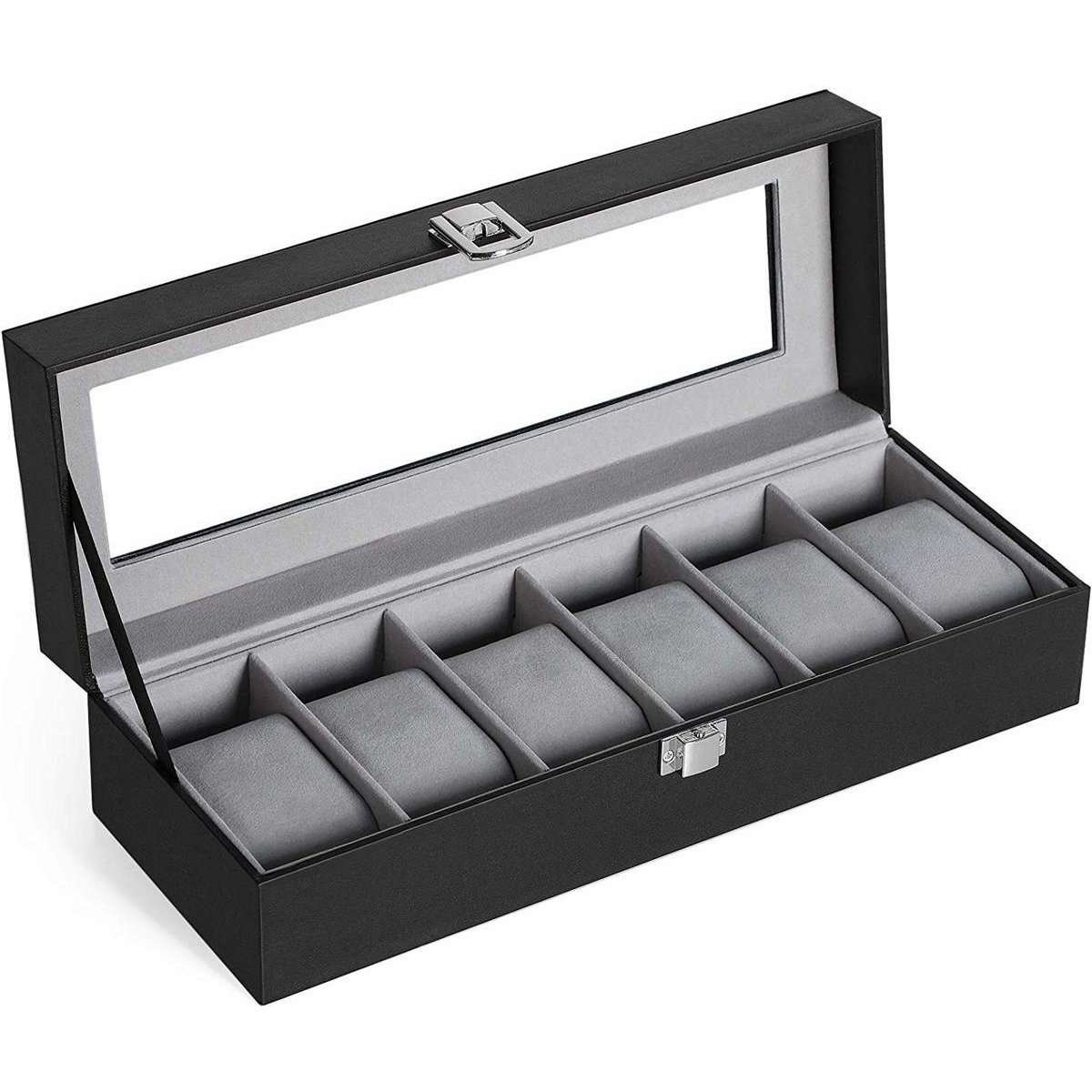 Nancy's Cateano Horlogedoos - Horlogebox - Opbergdoos voor 6 Horloges - Zwart / Grijs