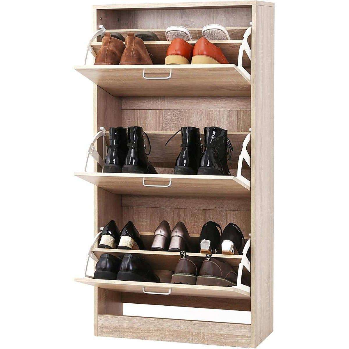 Armoire à chaussures en bois de chêne de Nancy - Étagère à chaussures - Armoires à chaussures pour 18 paires de chaussures