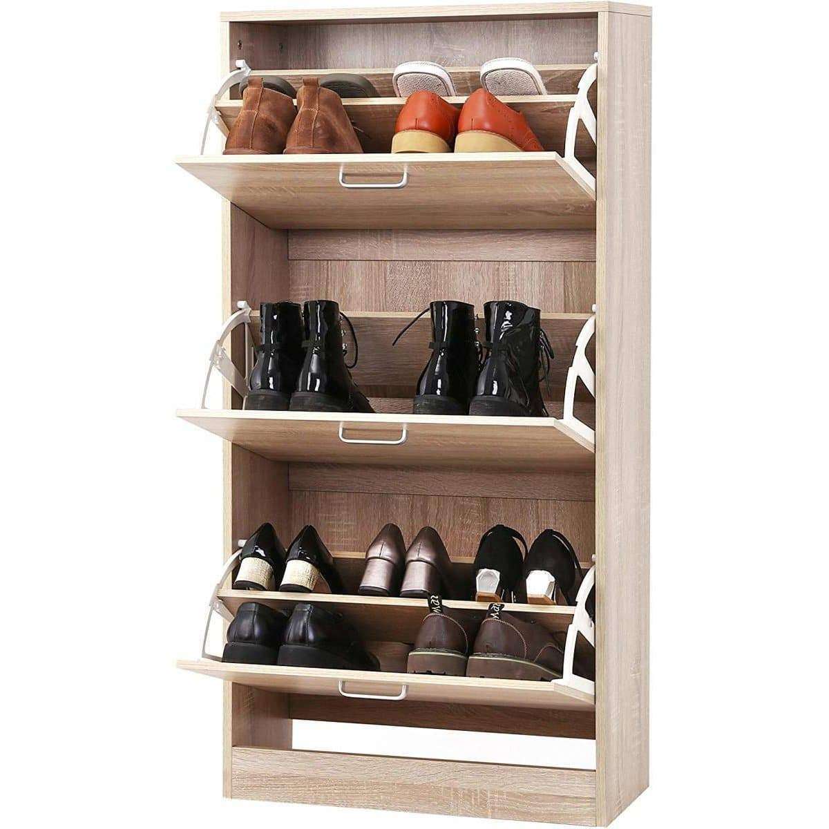 Nancy's Eiken Houten Schoenenkast - Schoenenrek – Schoenenkasten Voor 18 Paar Schoenen