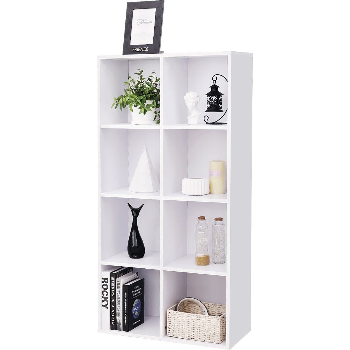 Nancy's Bookcase With 8 Compartments - Wooden Shelves - Freestanding Cabinet - Storage For Office Or Home - White
