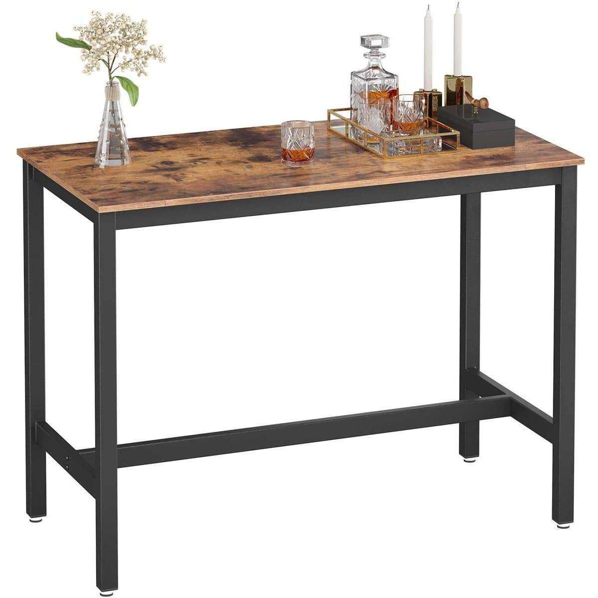Table de bar en bois de Nancy - Table de cuisine vintage - Tables de bar de cuisine - Industriel - Marron - 120 x 60 x 90 cm (L x L x H)