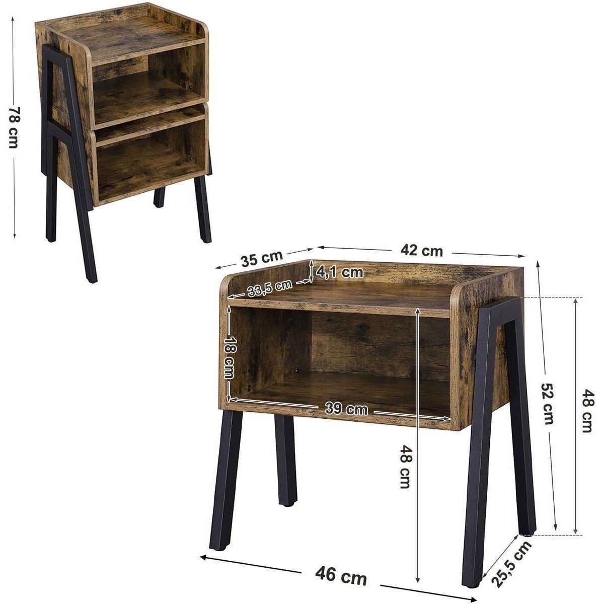 Nancy's Western Springs Nachtkastje - Bijzettafel - Vintage Bruin / Zwart - ± 40 x 35 x 50 cm