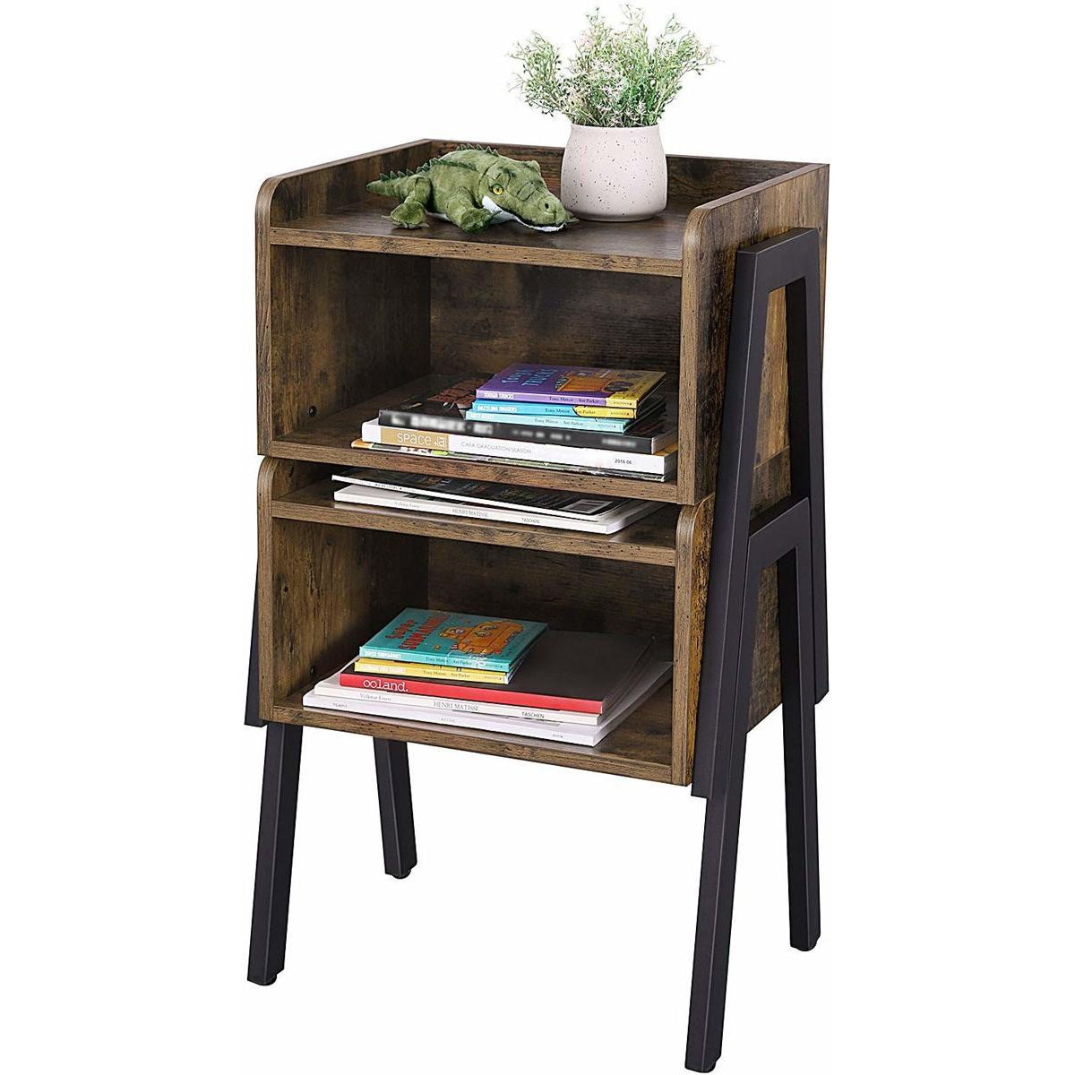 Nancy's Western Springs Nachtkastje - Bijzettafel - Vintage Bruin / Zwart - ± 40 x 35 x 50 cm