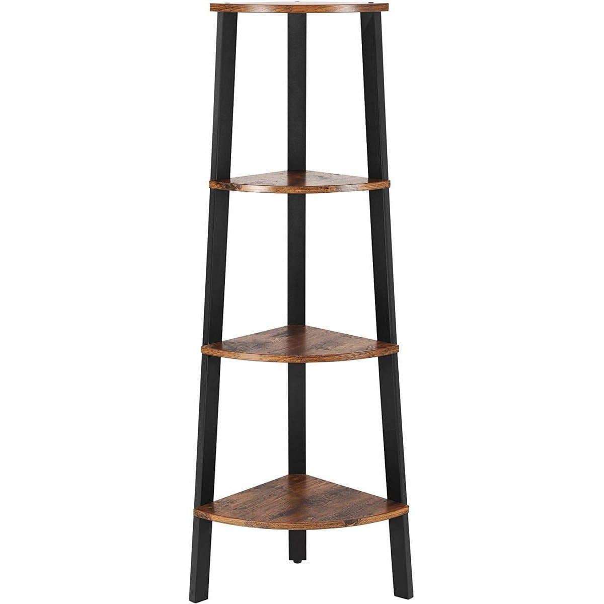 Nancy's Hareda Hoekkast Industrieel - Boekenkast - Wandkast - Bruin / Zwart - Hout / Staal - ± 35 x 35 x 125 cm