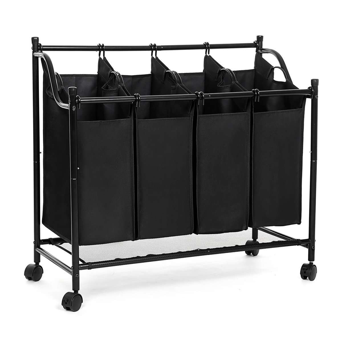 Nancy's Laundry Sorter - Laundry Basket With 4 Compartments - Laundry Box - Laundry Trolley - Laundry Sorting - Laundry Collector - Black