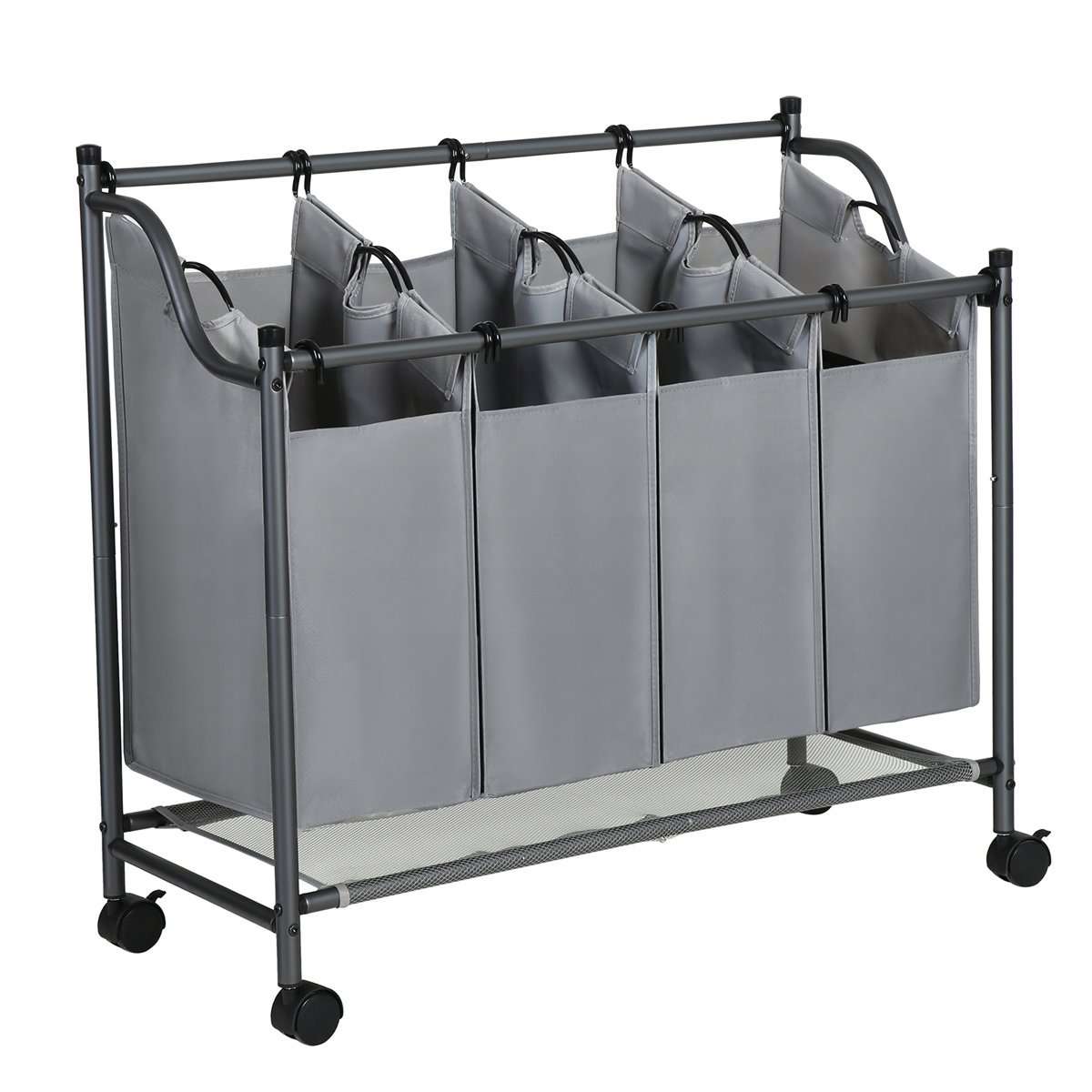 Nancy's Laundry Sorter 4 Compartments - 140 L Gray Foldable Laundry Basket - Laundry Cart Gray