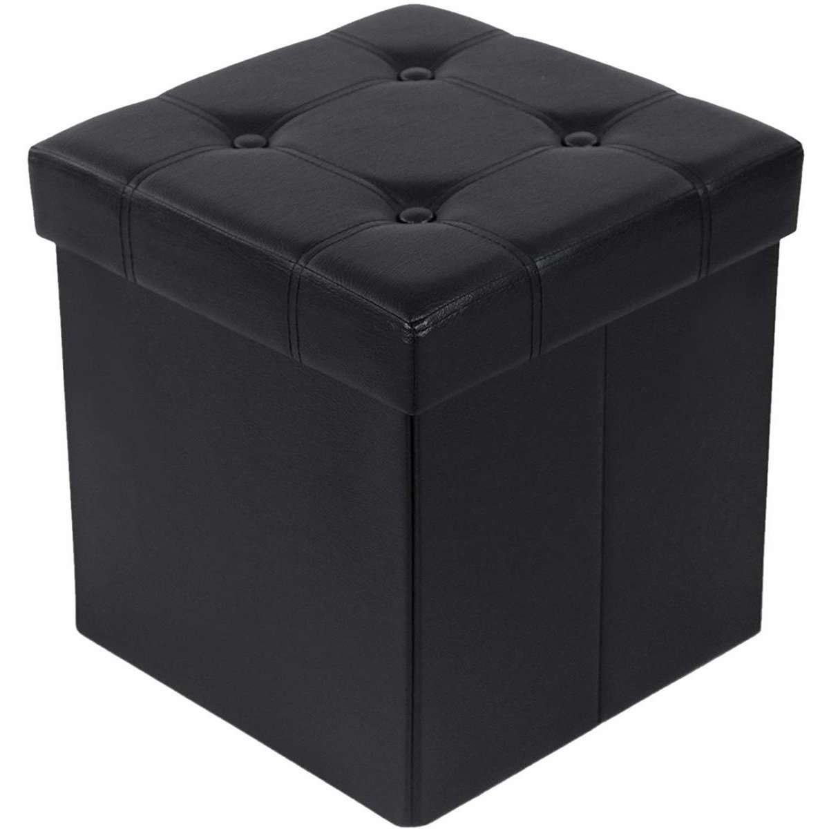 Nancy's Hocker - Black Leather Seating Chair with Storage - Pouf
