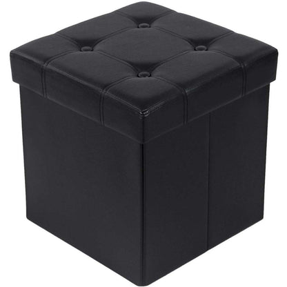 Nancy's Hocker - Zwarte Leren Zitstoel Met Opslag - Poef