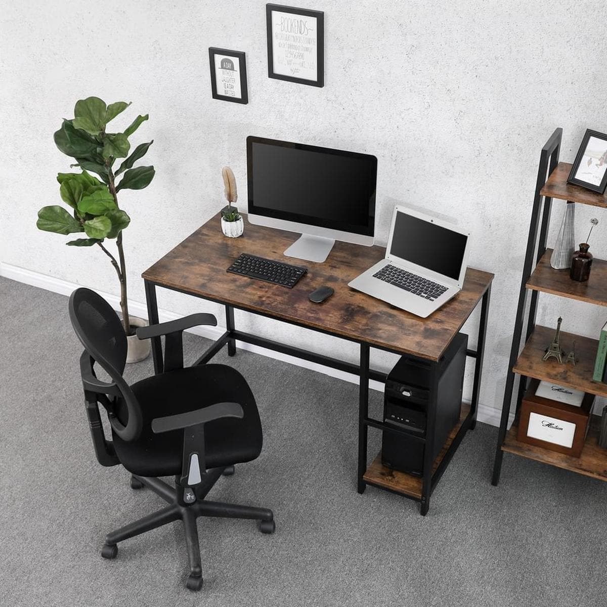 Nancy's Rockefeller Center Bureau - Computertafel - Laptoptafel - Kantoortafel - Bruin / Zwart - 60 x 120 x 75 cm