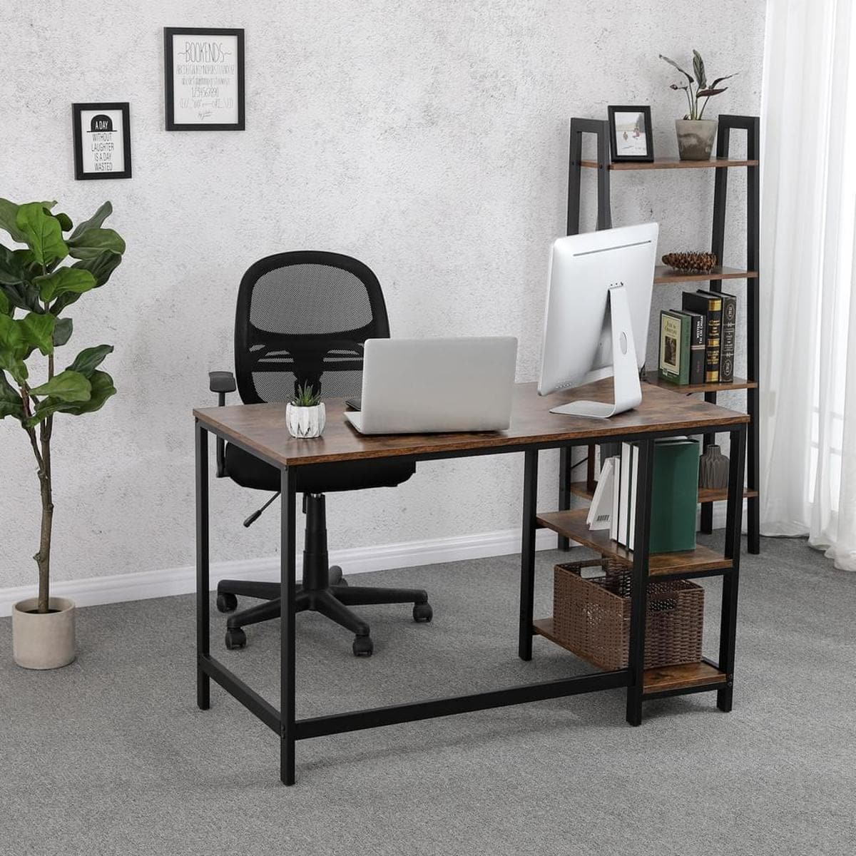 Nancy's Rockefeller Center Bureau - Computertafel - Laptoptafel - Kantoortafel - Bruin / Zwart - 60 x 120 x 75 cm