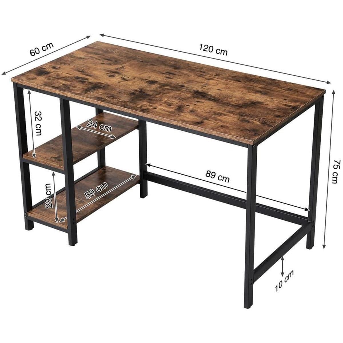 Nancy's Rockefeller Center Bureau - Computertafel - Laptoptafel - Kantoortafel - Bruin / Zwart - 60 x 120 x 75 cm