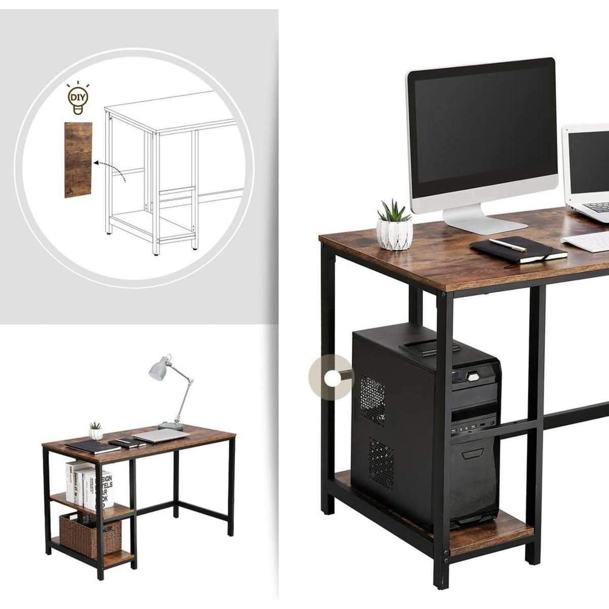 Nancy's Rockefeller Center Bureau - Computertafel - Laptoptafel - Kantoortafel - Bruin / Zwart - 60 x 120 x 75 cm