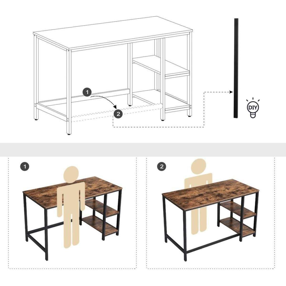 Nancy's Rockefeller Center Bureau - Computertafel - Laptoptafel - Kantoortafel - Bruin / Zwart - 60 x 120 x 75 cm