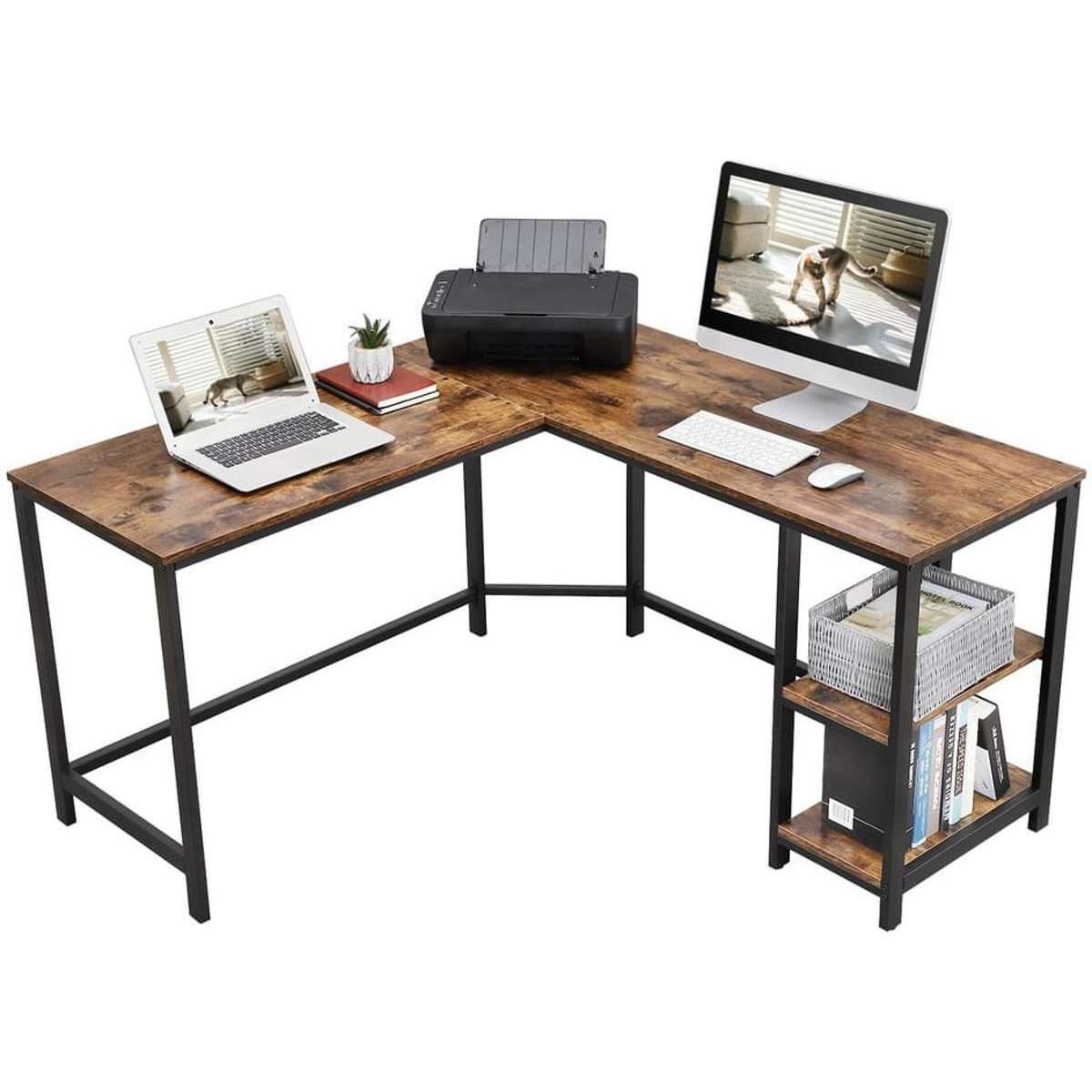 Nancy's Lenox Hill Hoekbureau - Bureau - Computertafel - Bruin / Zwart - ± 140 x 140 x 75 cm