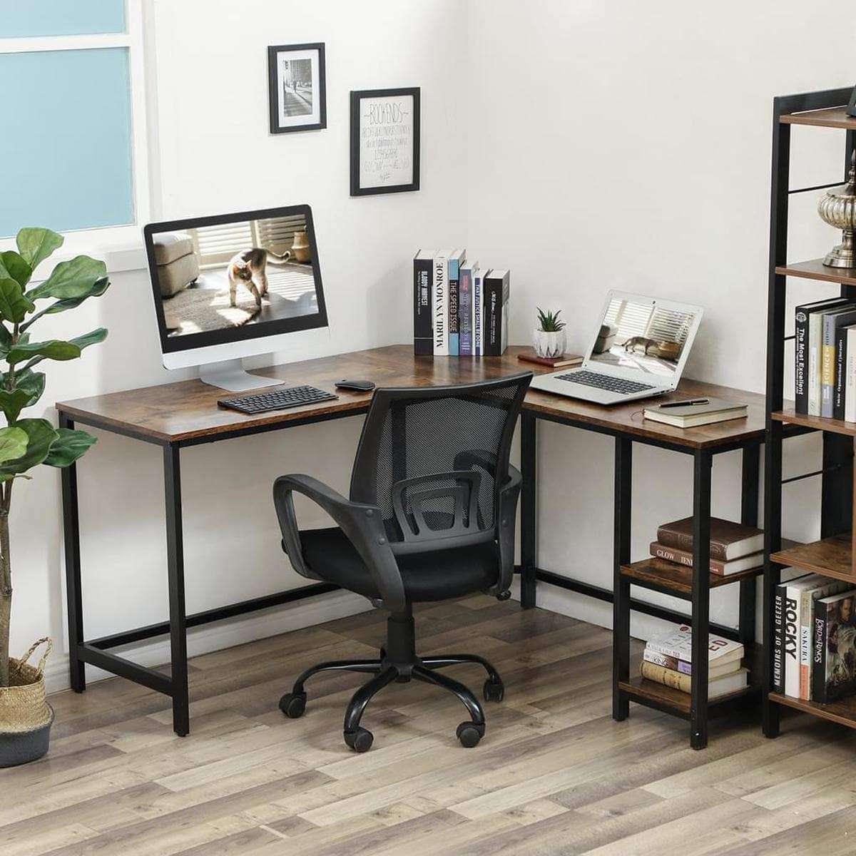 Nancy's Lenox Hill Hoekbureau - Bureau - Computertafel - Bruin / Zwart - ± 140 x 140 x 75 cm