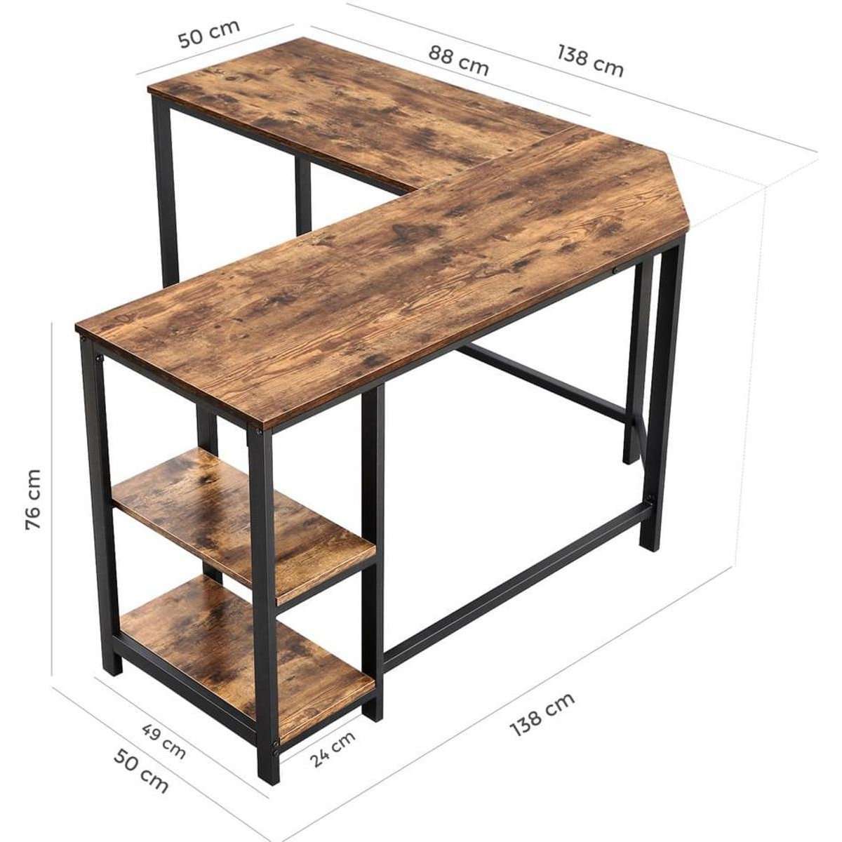 Nancy's Lenox Hill Hoekbureau - Bureau - Computertafel - Bruin / Zwart - ± 140 x 140 x 75 cm