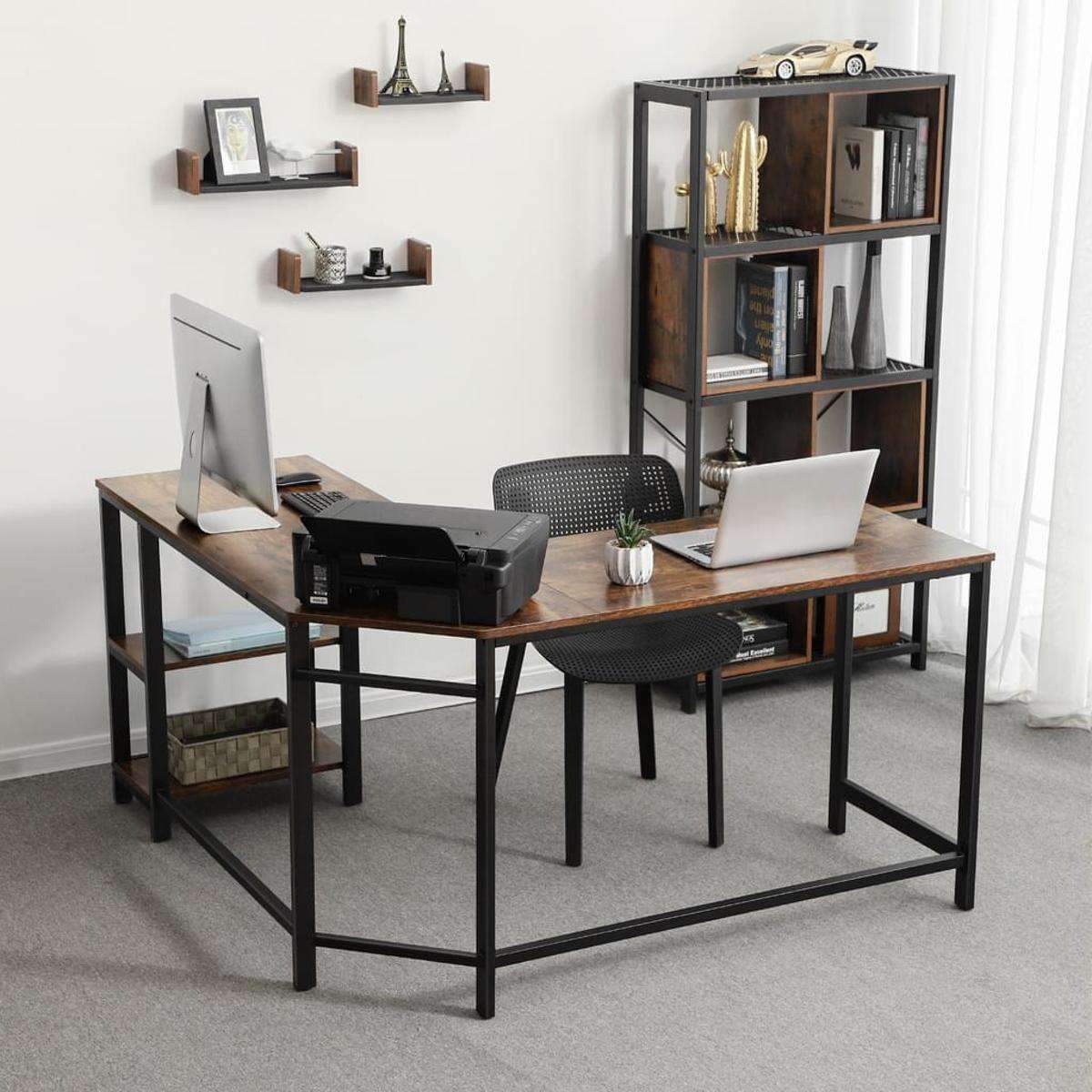 Nancy's Lenox Hill Hoekbureau - Bureau - Computertafel - Bruin / Zwart - ± 140 x 140 x 75 cm