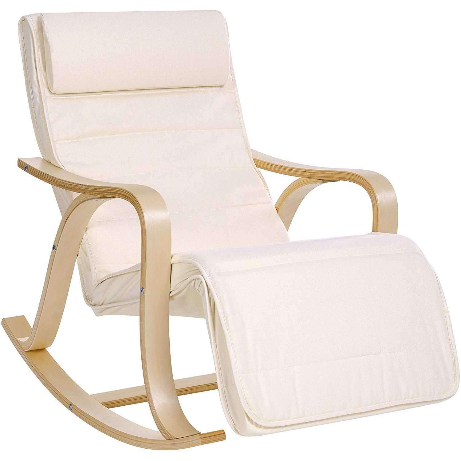Nancy's Takoma Park Schommelstoel - Relax Stoel - Loungestoel - Ergonomisch - Beige - Katoen / Berkenhout