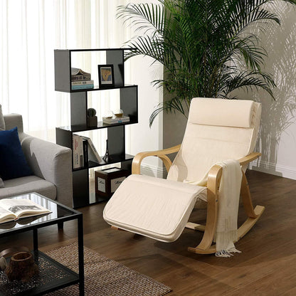 Nancy's Takoma Park Schommelstoel - Relax Stoel - Loungestoel - Ergonomisch - Beige - Katoen / Berkenhout
