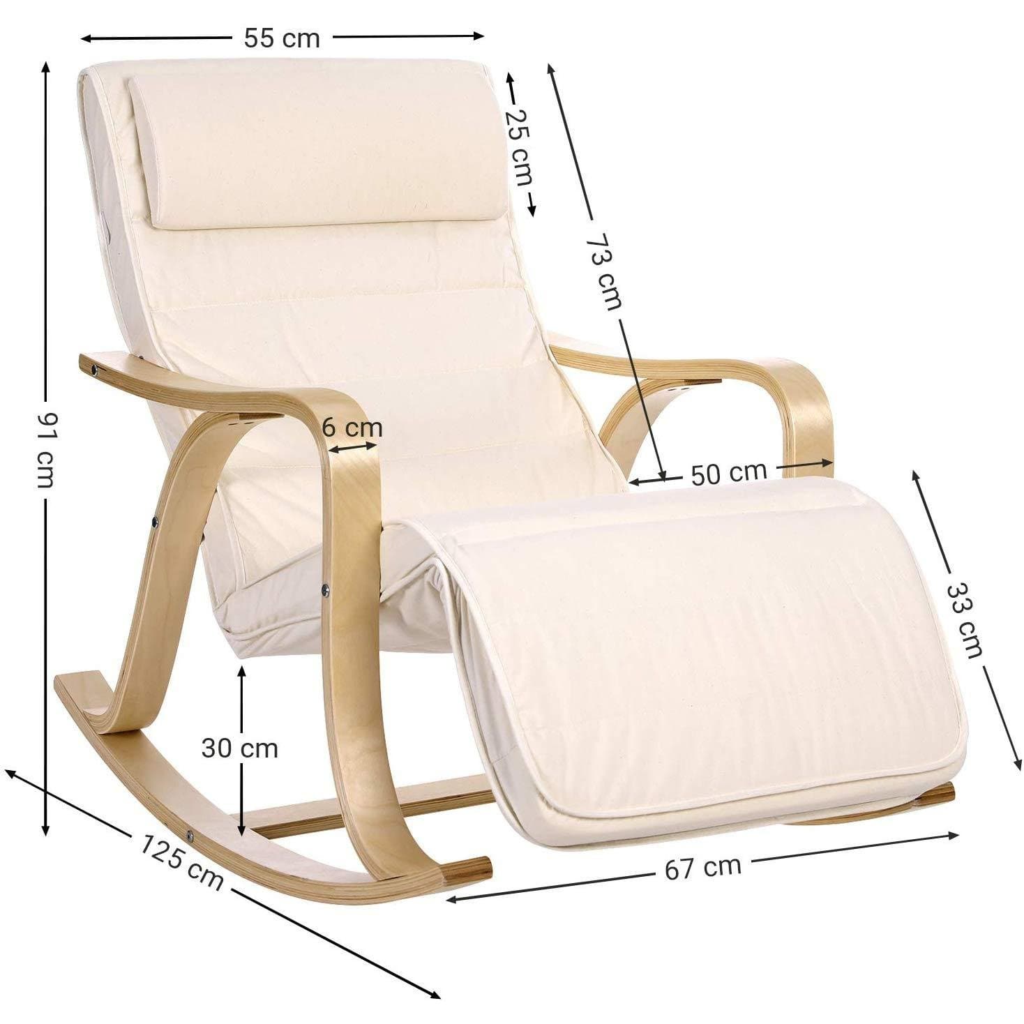 Nancy's Takoma Park Schommelstoel - Relax Stoel - Loungestoel - Ergonomisch - Beige - Katoen / Berkenhout