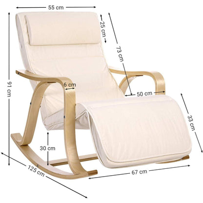 Nancy's Takoma Park Schommelstoel - Relax Stoel - Loungestoel - Ergonomisch - Beige - Katoen / Berkenhout