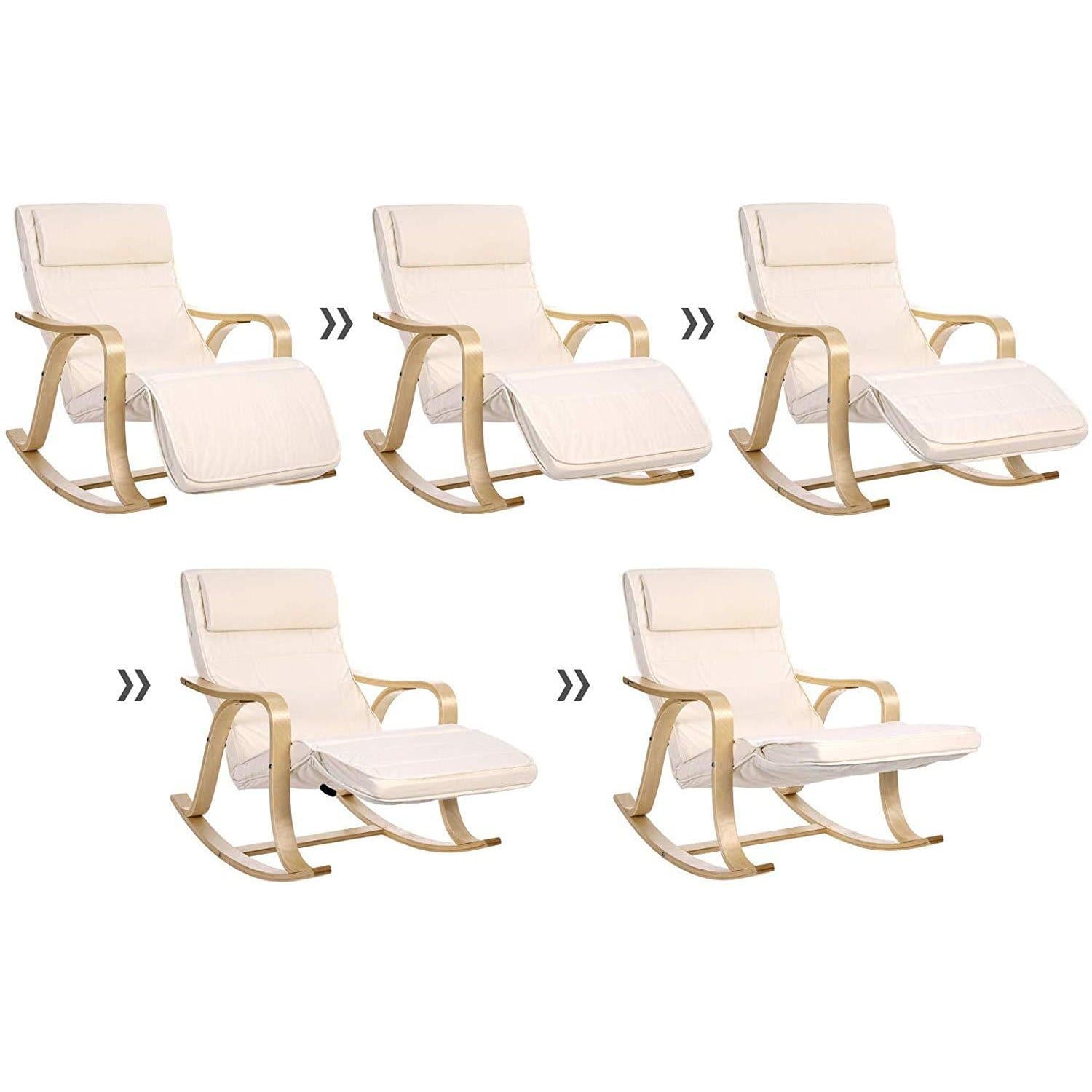 Nancy's Takoma Park Schommelstoel - Relax Stoel - Loungestoel - Ergonomisch - Beige - Katoen / Berkenhout