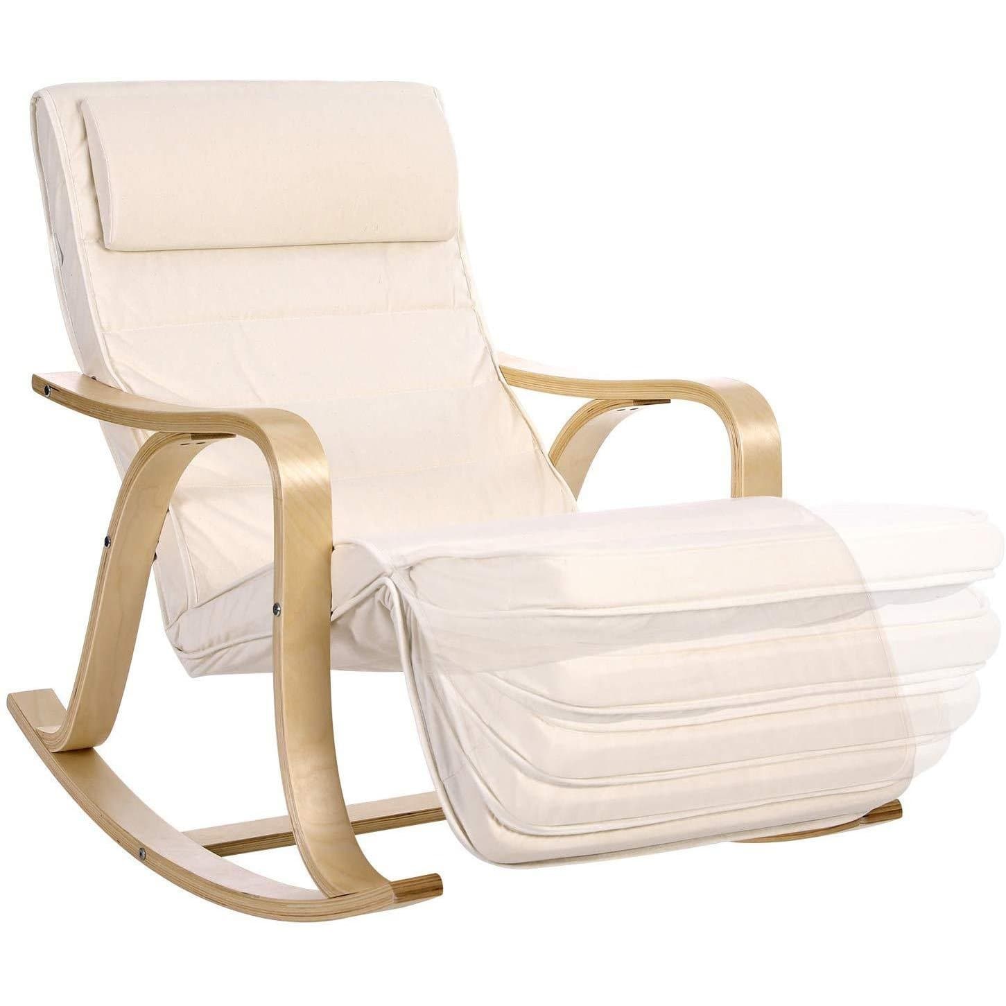 Nancy's Takoma Park Schommelstoel - Relax Stoel - Loungestoel - Ergonomisch - Beige - Katoen / Berkenhout