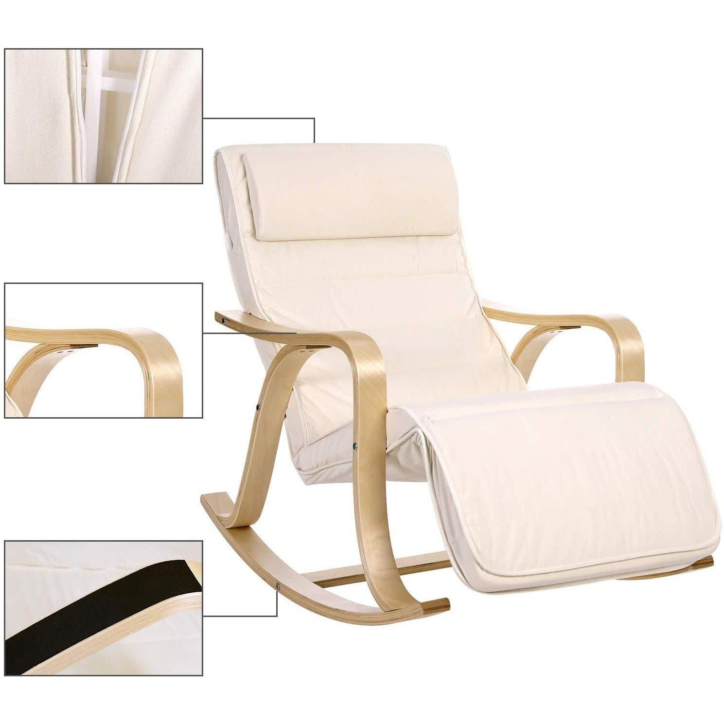 Nancy's Takoma Park Schommelstoel - Relax Stoel - Loungestoel - Ergonomisch - Beige - Katoen / Berkenhout