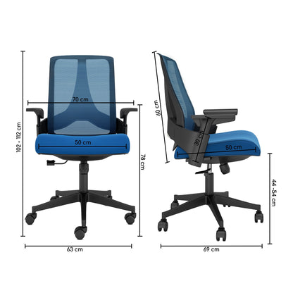 Nancy's Seymour Bureaustoel - Kantoorstoel - Kantelbare Rugleuning - Ergonomisch - Mesh - Blauw - Zwart - 63 x 69 x 102-112 cm