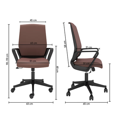 Nancy's Wethersfield Bureaustoel - Draaistoel - Kantelbare Rugleuning - Ergonomisch - Hoofdsteun - Kunstleer - Bruin - Zwart - 65 x 63 x 98-110 cm